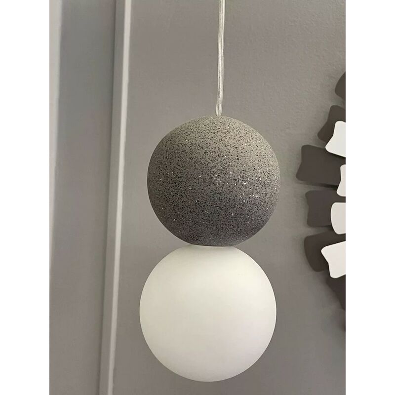 Image of Sospensione Contemporanea Sfera Metallo Bianco, Vetro e Cemento Grigio Scuro