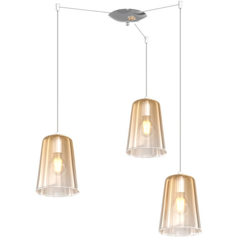 Sospensione Contemporanea Shaded Metallo Cromo Vetro Ambra 3 Luci E27