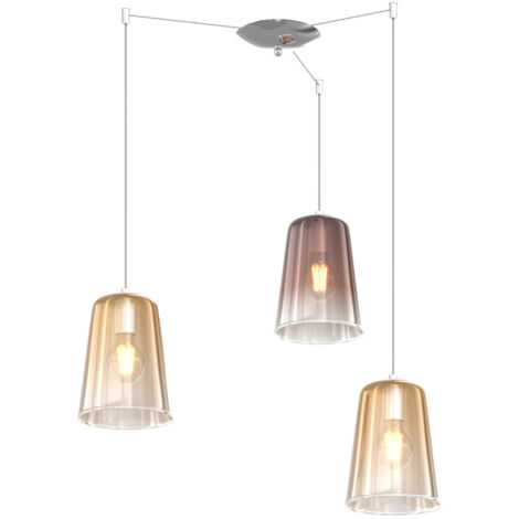 Sospensione Contemporanea Shaded Metallo Cromo Vetro Ambra E Rame 3 Luci E27