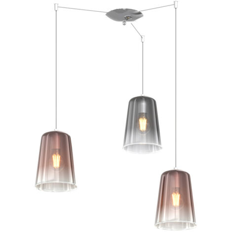 Sospensione Contemporanea Shaded Metallo Cromo Vetro Rame E Cromo 3 Luci E27