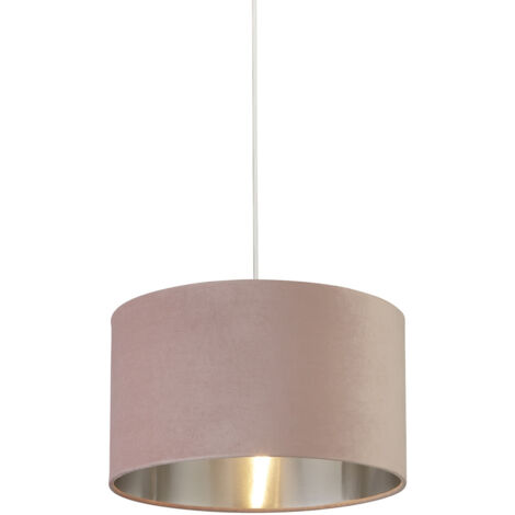 Sospensione Contemporanea Tamburo Acciaio Rosa Tessuto Argento 1 Luce D38Cm