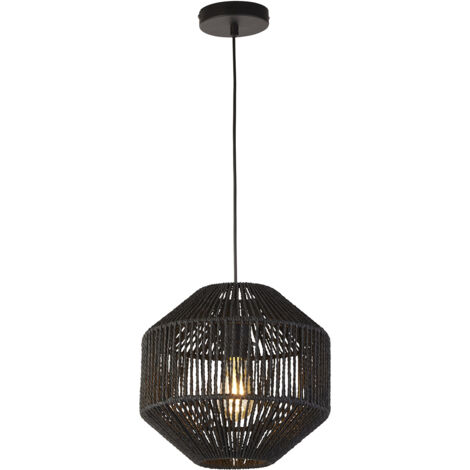 Sospensione Contemporanea Vimini Acciaio Nero Tessuto 1 Luce E27