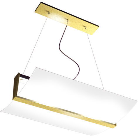 Sospensione Contemporanea Wood Metallo Foglia Oro Vetro Bianco 2 Luci E27