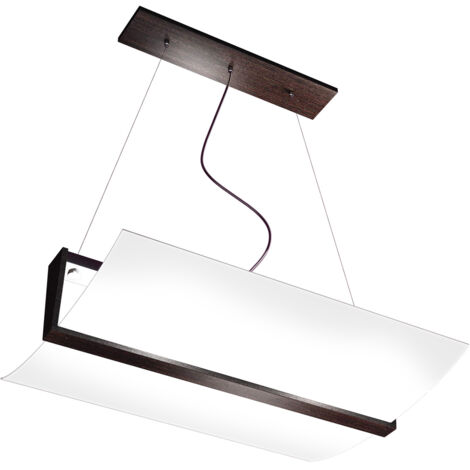 Sospensione Contemporanea Wood Metallo Nero Wengè Vetro Bianco 2 Luci E27
