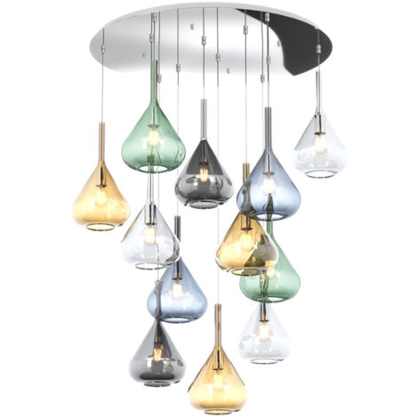SOSPENSIONE CROMO 12 LUCI TONDA VETRI 3X TR + 3X AM + 2X FU + 2X VE + 2X BL 1177CR-S12 T-MC