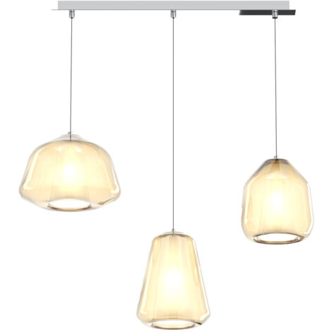 SOSPENSIONE CROMO 3 LUCI RETTANGOLARE VETRI ALPHA + BETA + GAMMA AMBRA 1176CR-S3 R ABG-AM