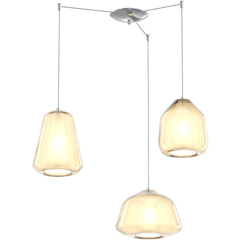 SOSPENSIONE CROMO 3 LUCI SPOSTABILE VETRI ALPHA + BETA + GAMMA AMBRA 1176CR-S3 S ABG-AM