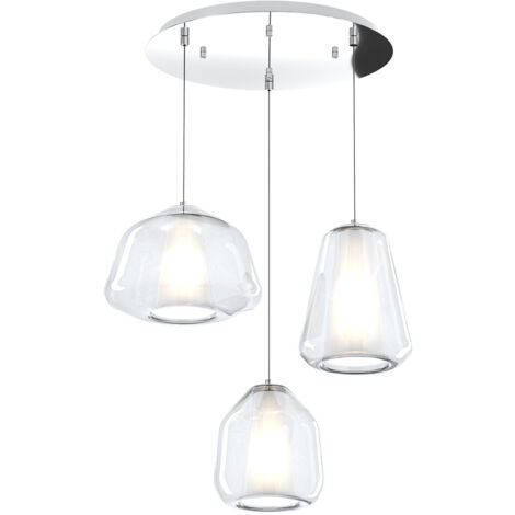 SOSPENSIONE CROMO 3 LUCI TONDA VETRI ALPHA + BETA + GAMMA TRASPARENTI 1176CR-S3 T ABG-TR