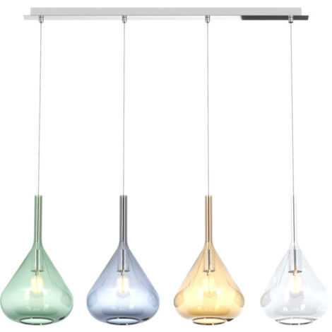 SOSPENSIONE CROMO 4 LUCI RETTANGOLARE VETRI AM + VE + BL + TR 1177CR-S4 R-MC