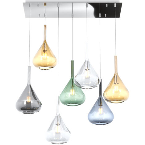 SOSPENSIONE CROMO 7 LUCI RETTANGOLARE VETRI 2X TR + 2X AM + 1X FU + 1X VE + 1X BL 1177CR-S7 R-MC
