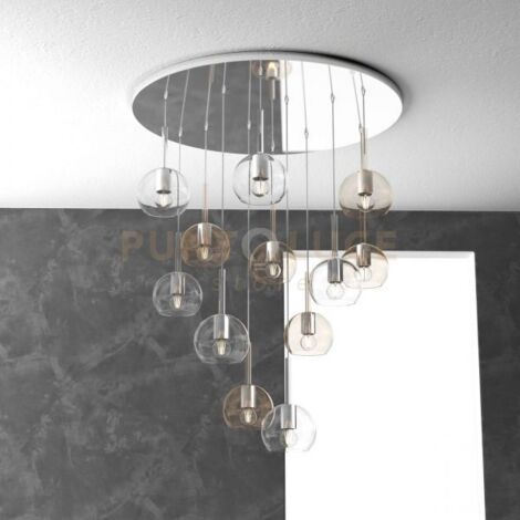 SOSPENSIONE CROMO TONDA 12 LUCI VETRI TUTTI PICCOLO (6X TRASPARENTE + 6X AMBRA) 1155CR-S12 TP-TA