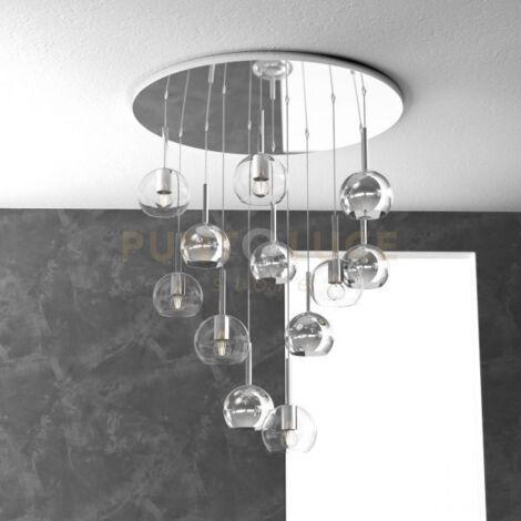 SOSPENSIONE CROMO TONDA 12 LUCI VETRI TUTTI PICCOLO (6X TRASPARENTE + 6X CROMO) 1155CR-S12 TP-TC