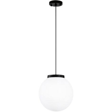 "Sospensione da esterno POLLY con struttura in plastica nera e sfera bianca 25 cm."