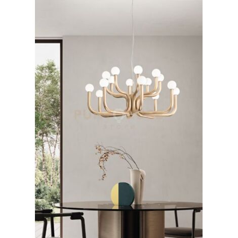 SOSPENSIONE DERBY COLORE ORO 16 LUCI ATTACCO G9 CON SFERE OPALI