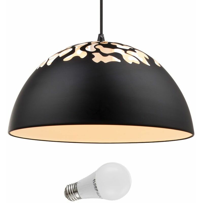 Image of Lampada a sospensione di design con motivo decorativo nero in un set che include lampadine a led