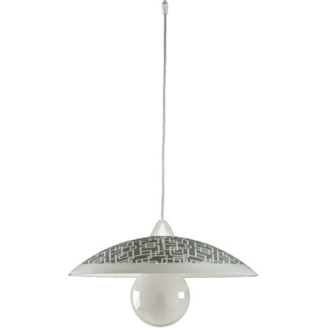 Sospensione Diam.40 cm 1 Luce Plastica Vetro Serigrafato Bianco e Grigio Serie Dodo