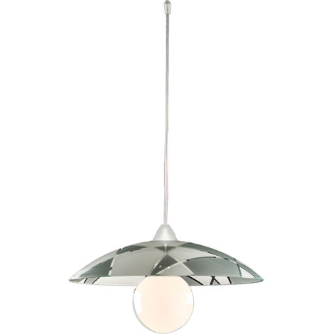 Sospensione Diam.40 Cm 1 Luce Plastica Vetro Serigrafato Bianco E Grigio Serie Trapezio