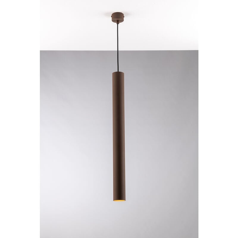 Image of Luce Ambiente E Design - Sospensione fluke cilindrica in metallo bronzo 60 cm. - Bronzo