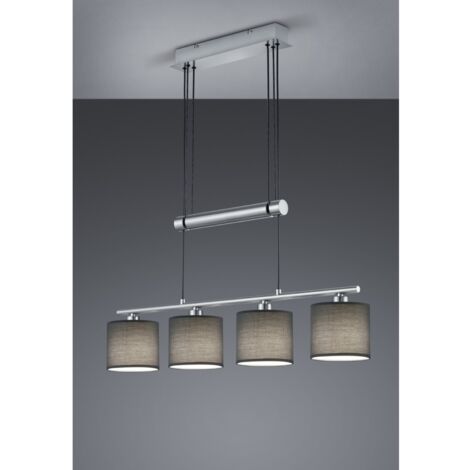 Sospensione Garda Nichel 4 Paralumi Tessuto Grigio L77 cm Trio Lighting