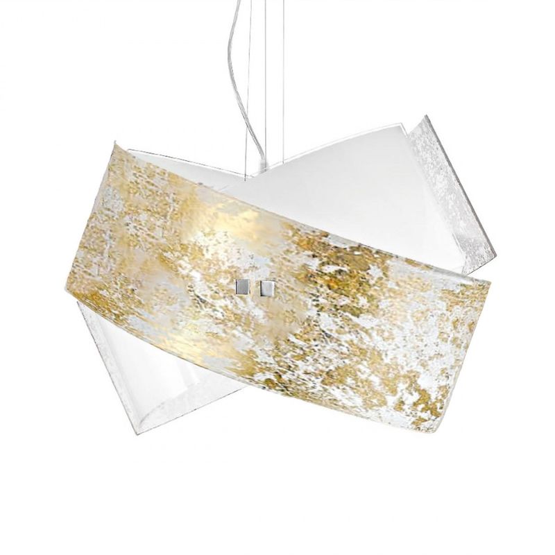 Image of Lampadario moderno gea luce camilla sg e27 led vetro sospensione, colore foglia oro