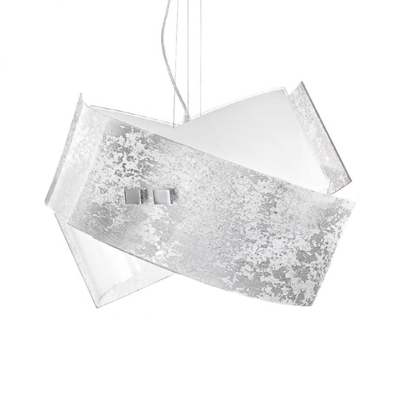 Image of Lampadario moderno gea luce camilla sg e27 led vetro sospensione, colore foglia argento