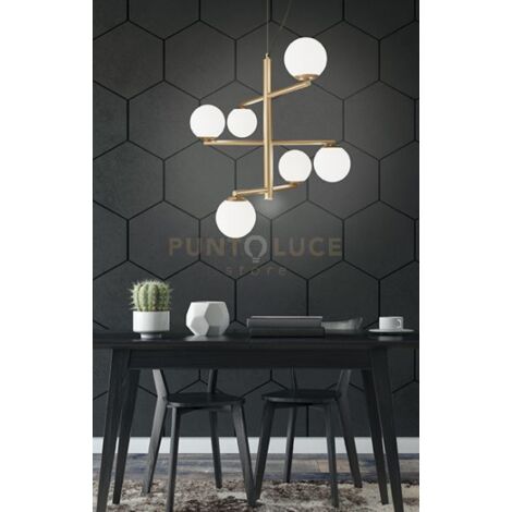 SOSPENSIONE GIZAH BIANCO E ORO 6 LUCI ATTACCO E14 PIU' LED INTEGRATO 5W 420LM