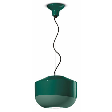 Sospensione Grande Vintage Decò Bellota Ceramica Verde Bottiglia 1 Luce E27