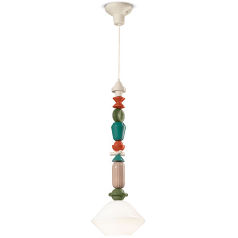 Sospensione Grande Vintage Decò Lariat Ceramica Bianco Latte 1 Luce E27