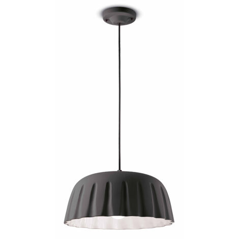 Sospensione Grande Vintage Decò Madame Gres Ceramica Grigio Nerastro 1 Luce E27