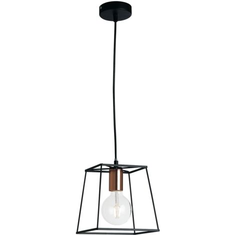 "Sospensione HARLEM in metallo nero con portalampade ramato 18x22 cm."