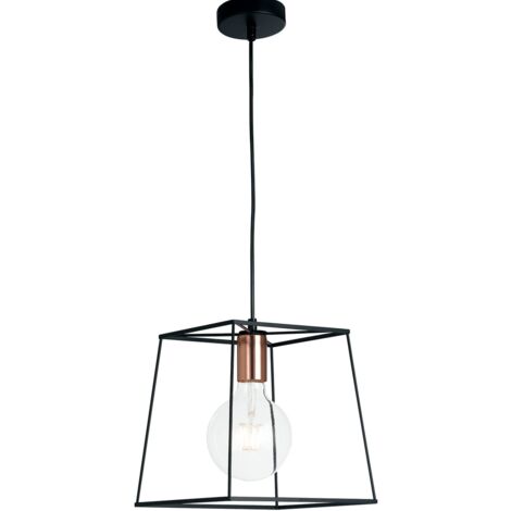 "Sospensione HARLEM in metallo nero con portalampade ramato 20.5x25 cm."