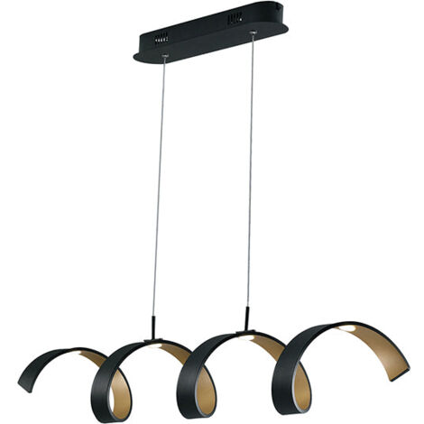 "Sospensione HELIX in alluminio nero e oro 20W luce calda 80 cm."