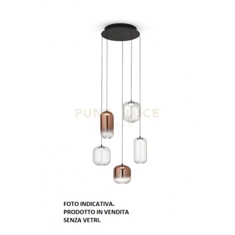 Sospensione Hunter 5 luci in metallo colore nero a LED 5W 2000LM - 3000K senza vetri acquistabili separatamente