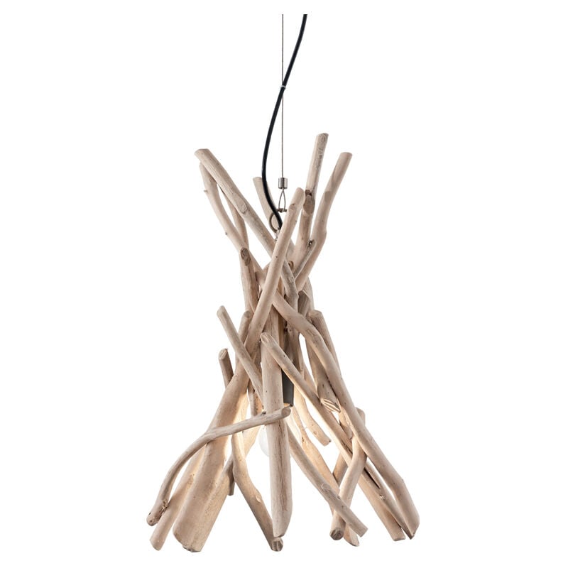 Image of Ideal Lux - Sospensione Industrial-Minimal Driftwood Legno Marrone 1 Luce E27 - Marrone