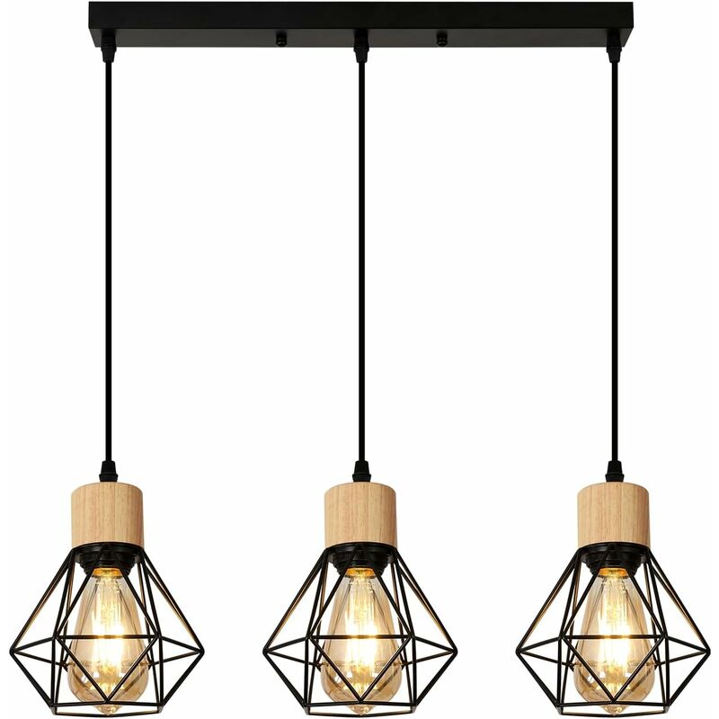 Sospensione illuminazione nera e legno, lampadario...