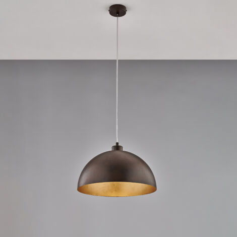 Sospensione in diametro 35 in ferro laccato nero con decorazione esterna effetto ruggine e decorazione interna oro antico con cavo elettrico regolabile 1 luce H.21 - MAX 121 - Ø35