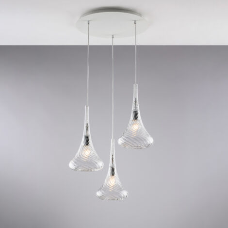 Sospensione in ferro con vetri trasparente pyrex 3 luci H.41 - MAX 141 - Ø50
