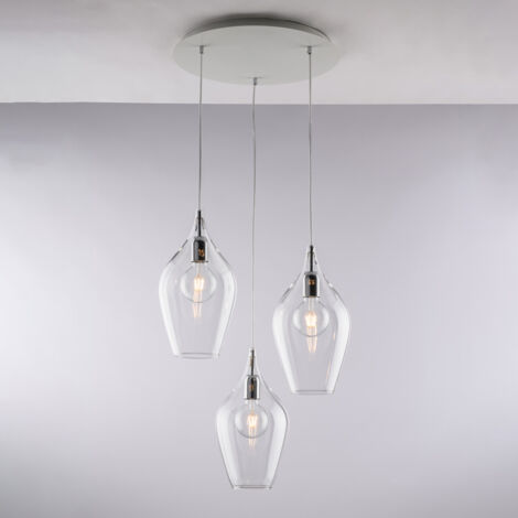 Sospensione in ferro con vetri trasparente pyrex 3 luci H.41 - MAX 141 - Ø50