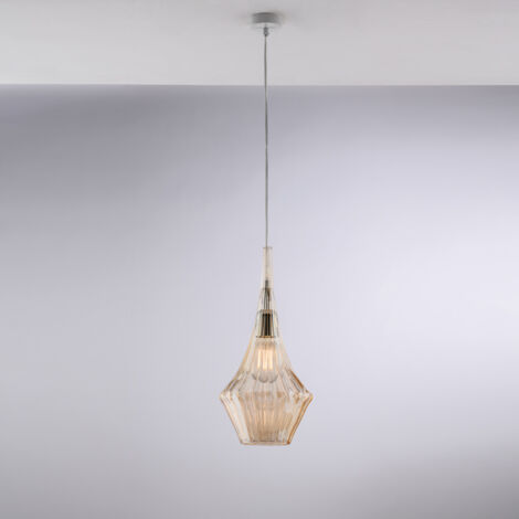 Sospensione in ferro con vetro ambra pyrex 1 luce H.50 - MAX150 - Ø20