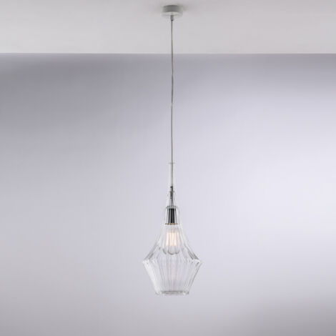 Sospensione in ferro con vetro trasparente pyrex 1 luce H.50 - MAX150 - Ø20