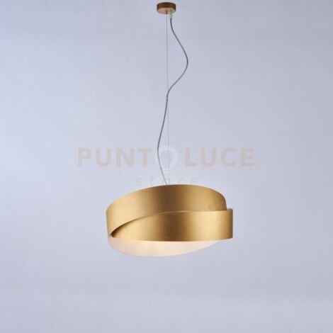 Sospensione in ferro laccato bianco con decorazione oro antico e cavo in acciaio regolabile 2 luci
