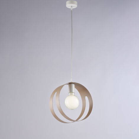 Sospensione in ferro laccato bianco con fascia tagliata a laser tortora e cavo regolabile 1 luce H.30 - MAX 130 - Ø20