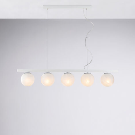 Sospensione in ferro laccato bianco e cromo 5 luci H.27 - MAX 157 - L.101 x 14