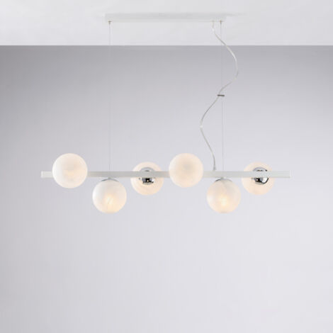 Sospensione in ferro laccato bianco e cromo 6 luci H.30 - MAX 160 - L.101 x 30