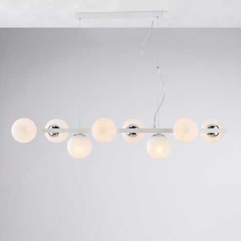 Sospensione in ferro laccato bianco e cromo 8 luci H.30 - MAX 160 - L.121 x 30