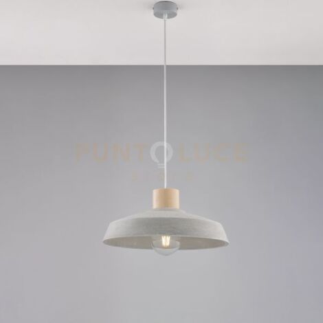 Sospensione in ferro laccato grigio con diffusore in cemento diametro 40 e legno con cavo elettrico regolabile 1 luce
