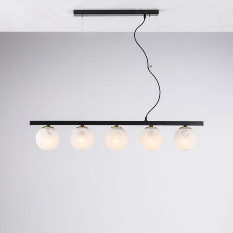 Sospensione in ferro laccato nero e bronzato 5 luci H.27 - MAX 157 - L.101 x 14