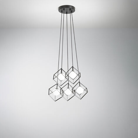 Sospensione in metallo CUBE colore Nero opaco Perenz - 5 lampade G9