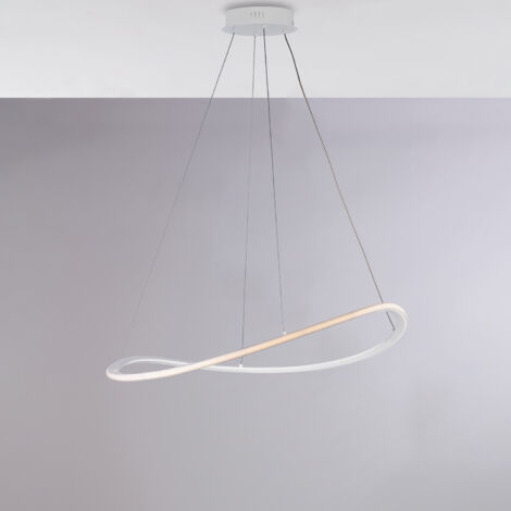 Sospensione in metallo e alluminio laccato bianco con led integrato CCT + telecomando e cavi elettrici regolabili H.17 - MAX 130 - Ø 70