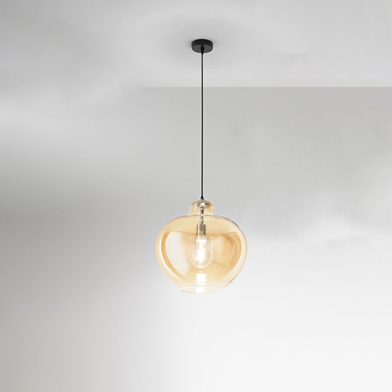 Bowl Sospensione 1 Luce Vetro Trasparente ambra E Matello Cromo Luc...